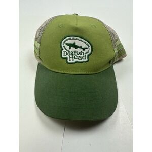 Dogfish Head Hat Trucker Style Green Tan Mesh Embroidered Logo Adjustable